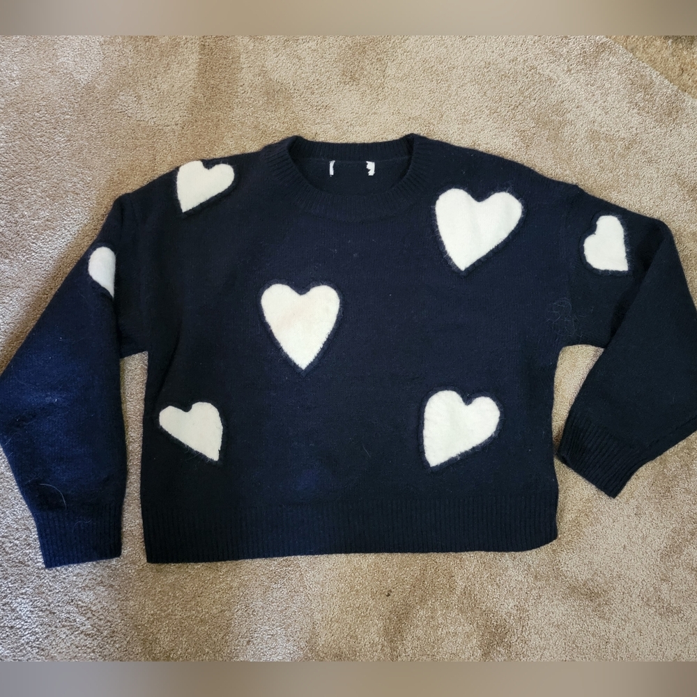 Sweater Navy Blue W Hearts So Cute Juniors Large